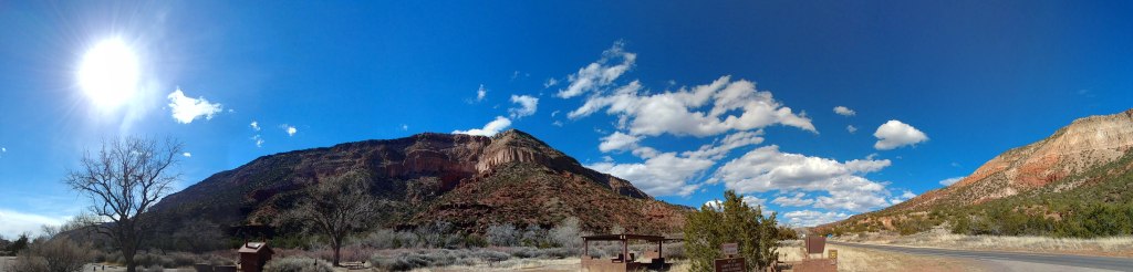 Panorama showing the dramatic walls of the canyon